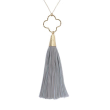 Load image into Gallery viewer, Gray Quatrefoil Tassel Necklace
