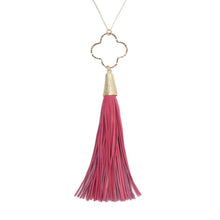 Load image into Gallery viewer, Pink Quatrefoil Tassel Necklace
