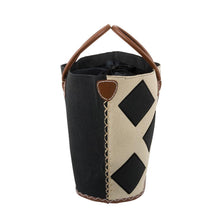 Load image into Gallery viewer, Side view of black diamond straw tote

