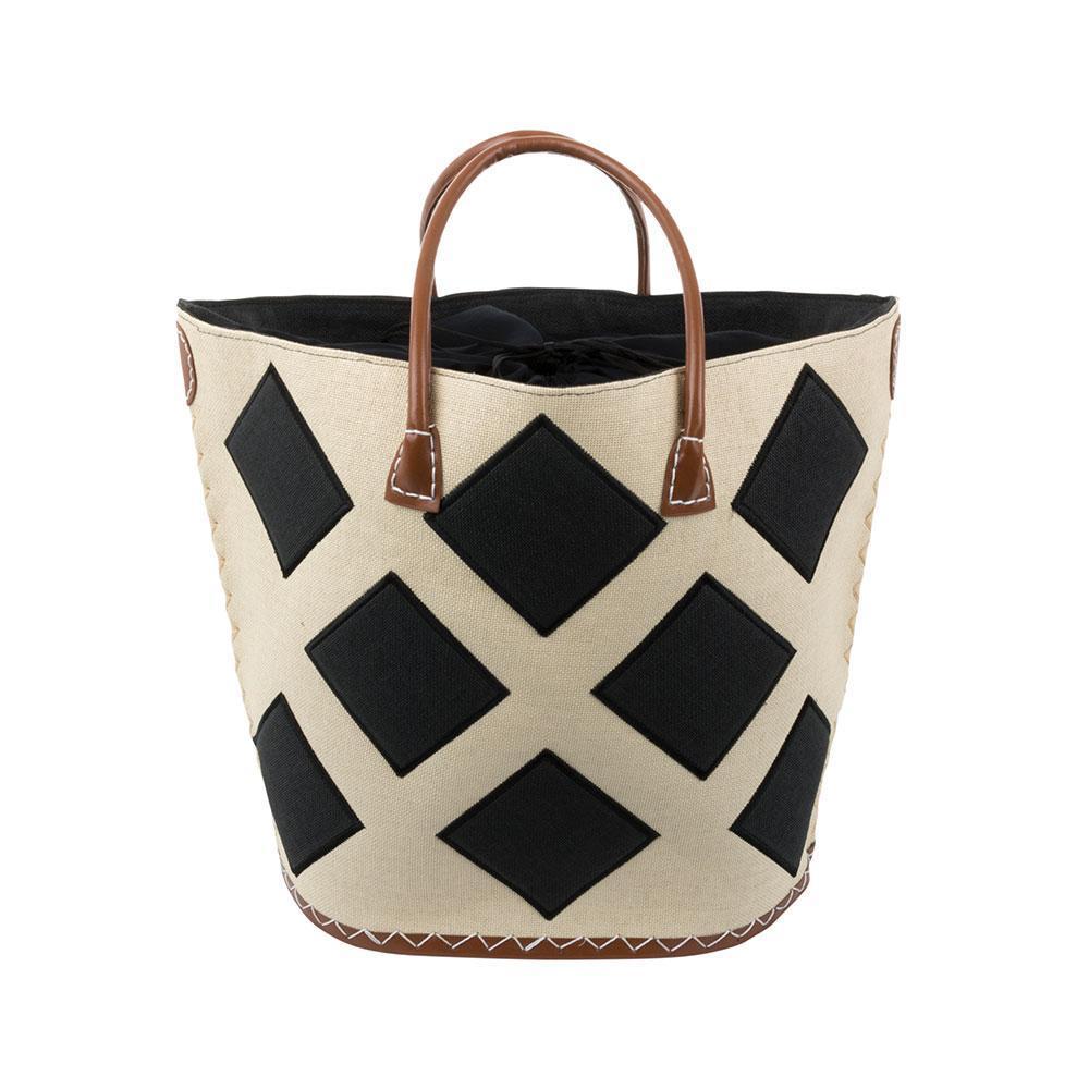 Natural tote with black diamonds