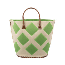 Load image into Gallery viewer, Natural tote with lime green diamonds
