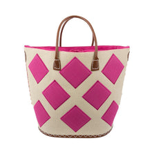 Load image into Gallery viewer, Natural tote with pink diamonds
