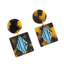 Load image into Gallery viewer, Monogrammed view of our Tortoise Circle Square Earrings
