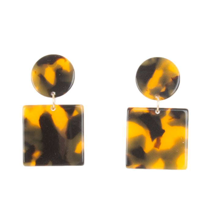 Front view of our Tortoise Circle Square Earrings