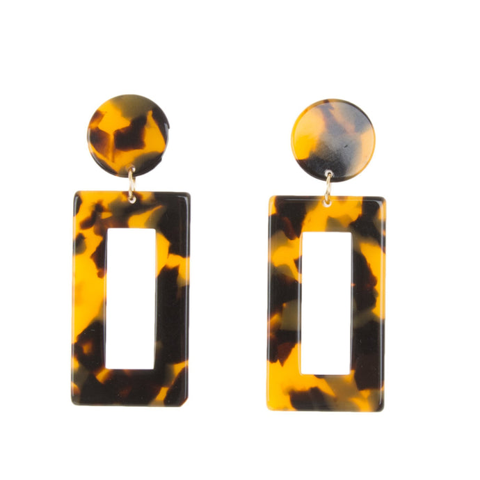 Front view of our Tortoise Rectangle Earrings