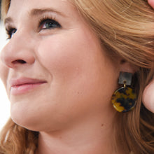 Load image into Gallery viewer, Lifestyle view of our Tortoise Square Circle Earrings
