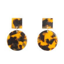 Load image into Gallery viewer, Front view of our Tortoise Square Circle Earrings
