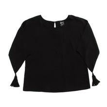 Load image into Gallery viewer, Front view of our Black Tassel Sleeve Shirt
