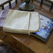 Load image into Gallery viewer, Canvas tablet case placed on a console table with a tablet sticking out
