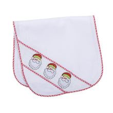 Load image into Gallery viewer, Front view of our Holiday Jolly Santa Smocked Burp Cloth
