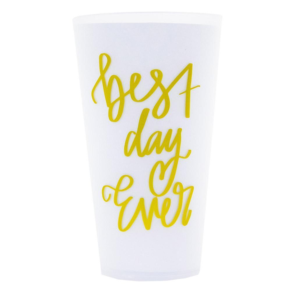 White versed tumblers, Best Day Ever in Gold hand letter writing on white tumbler