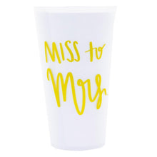 Load image into Gallery viewer, White versed tumbler, &quot;Miss to Mrs.&quot; in Gold hand letter writing on white tumbler
