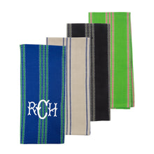 Load image into Gallery viewer, Monogrammed view of our Vertical Stripe Dish Towels
