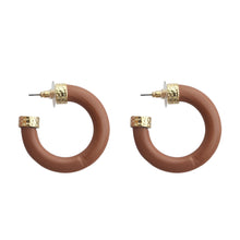 Load image into Gallery viewer, Front view of our Dark Wood Hoop Earrings
