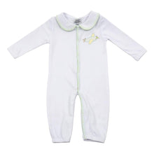 Load image into Gallery viewer, Baby onesie with airplane applique on the left-hand side pocket area
