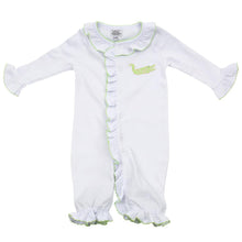 Load image into Gallery viewer, Baby onesie with an alligator applique on the left-hand side on the pocket area
