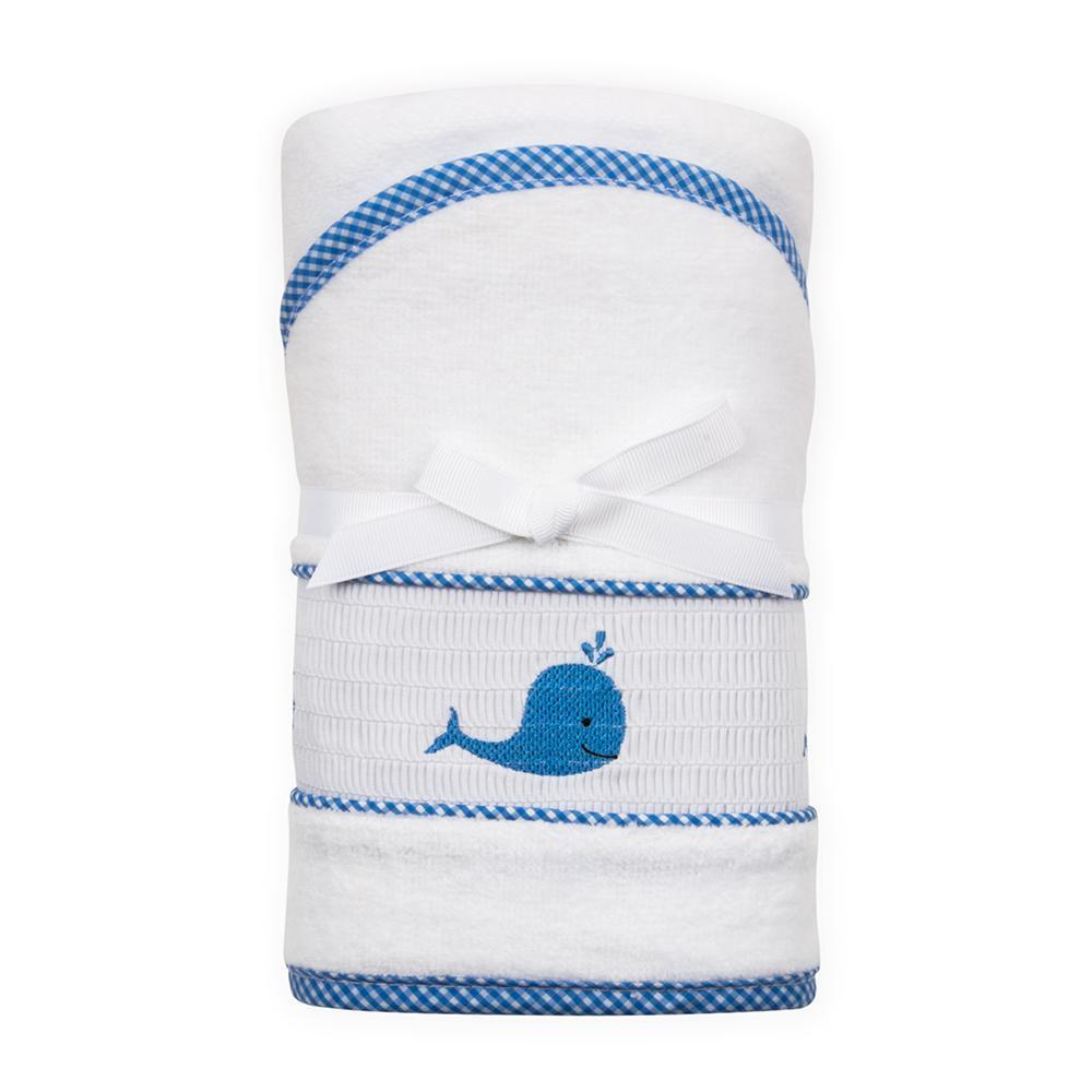 Blue Whale Smocked Hooded Towel