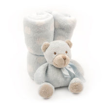 Load image into Gallery viewer, Wrapped plush blanket and plush bear tied with a bow
