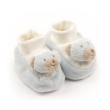 Load image into Gallery viewer, Blue bear plush baby slippers
