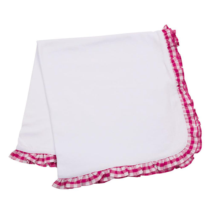 Baby Blanket with Pink Gingham Ruffle Trim