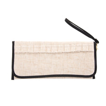 Load image into Gallery viewer, Front view of our Black Linen Trifold Clutch
