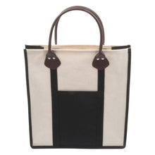 Load image into Gallery viewer, Black canvas tote with pleather handle

