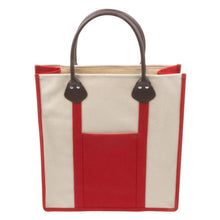 Load image into Gallery viewer, Red canvas tote with pleather handle
