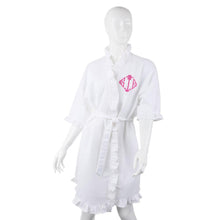 Load image into Gallery viewer, Bridal waffle weave robe monogrammed with bamboo diamond font
