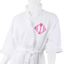 Load image into Gallery viewer, Bridal waffle weave robe monogrammed with bamboo diamond font
