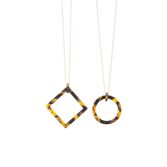 Front view of our Tortoise Frame Necklaces