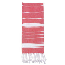 Load image into Gallery viewer, Red Holiday Fringe Stripe Dish Towel
