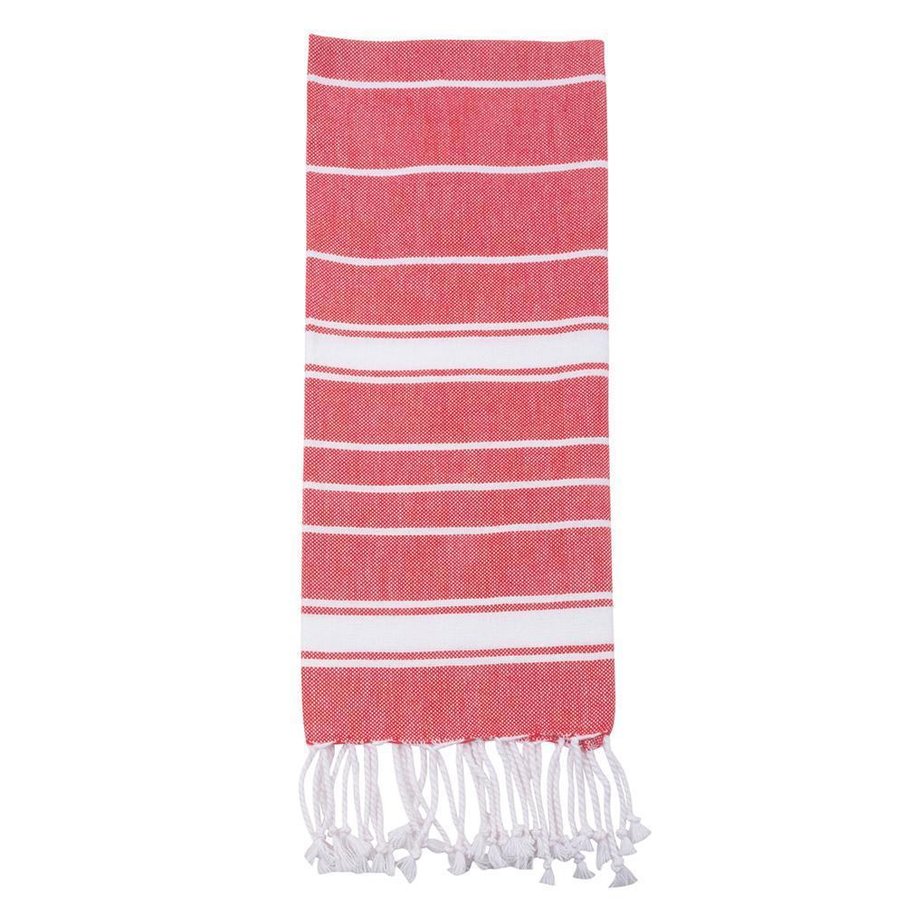 Red Holiday Fringe Stripe Dish Towel