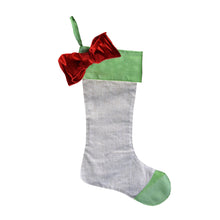 Load image into Gallery viewer, Front view of our Metallic Bow LimeCuff Linen Stocking
