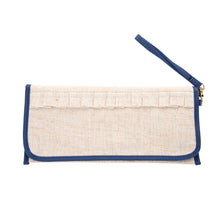 Load image into Gallery viewer, Front view of our Navy Linen Trifold Clutch
