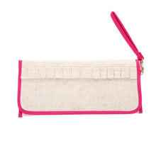 Load image into Gallery viewer, Front view of our Pink Linen Trifold Clutch
