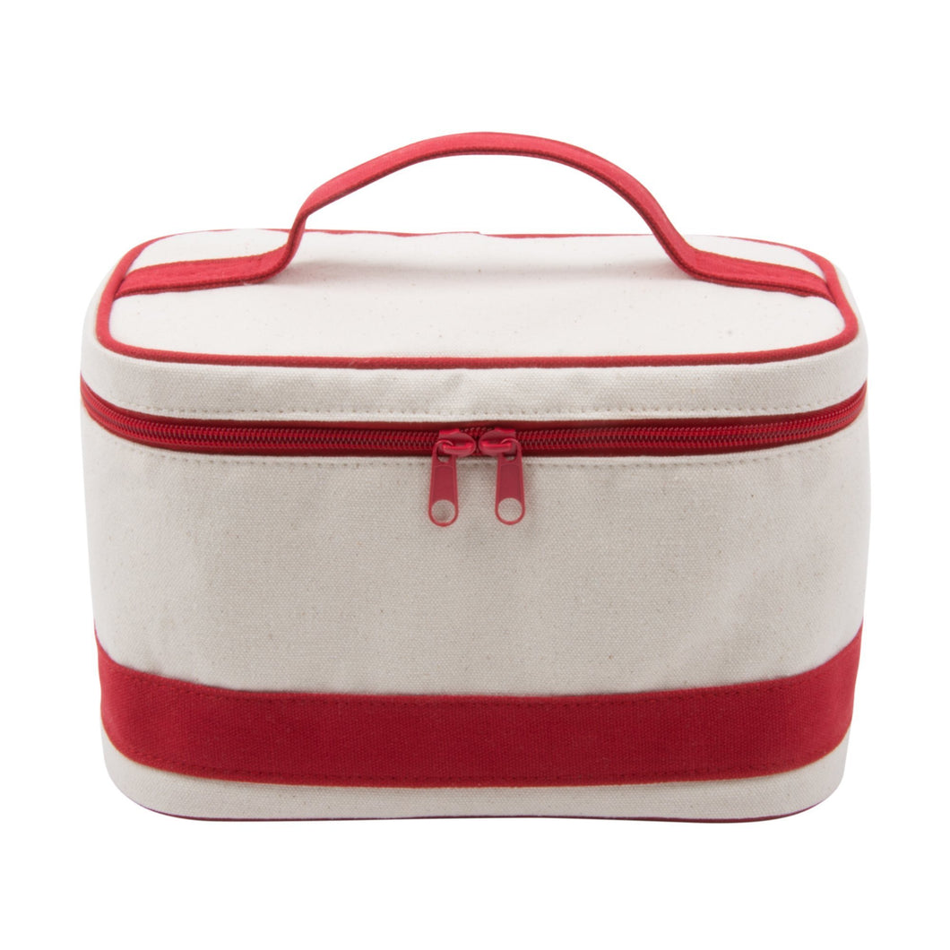 natural train case with red accents 