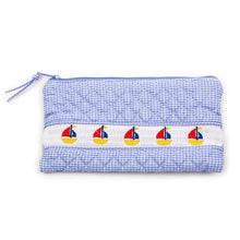 Load image into Gallery viewer, Blue Sailboat Smocked Accessory Pouch
