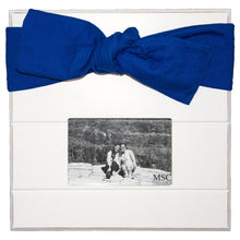 Load image into Gallery viewer, White picture frame with navy canvas bow
